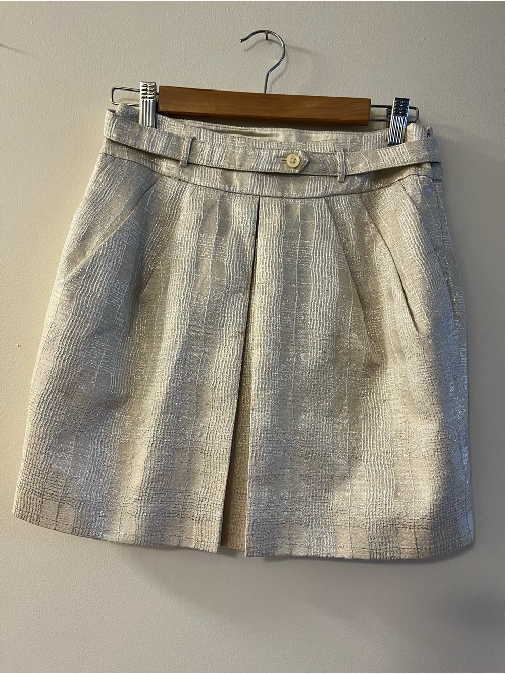 Club Monaco Metallic Cream Mini Skirt